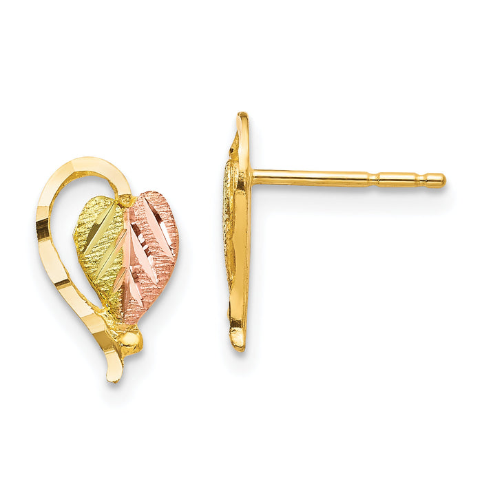 10k Tri-color Black Hills Gold Post Earrings-10BH647