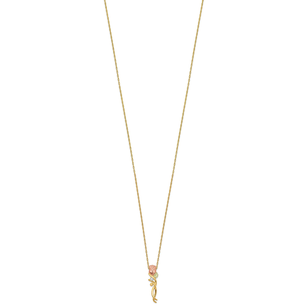 10k Tri-color Black Hills Gold Diamond Rose Necklace-10BH653-18