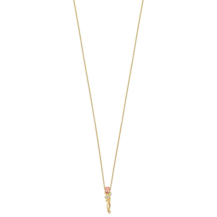 10k Tri-color Black Hills Gold Diamond Rose Necklace-10BH653-18