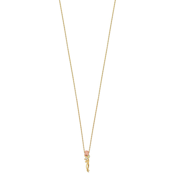 10k Tri-color Black Hills Gold Diamond Rose Necklace-10BH653-18