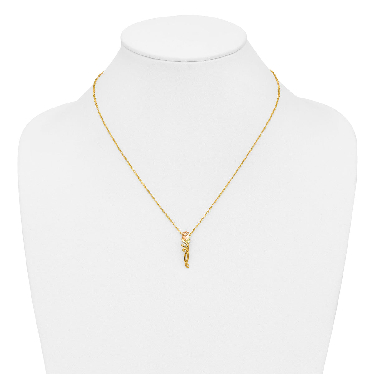 10k Tri-color Black Hills Gold Diamond Rose Necklace-10BH653-18