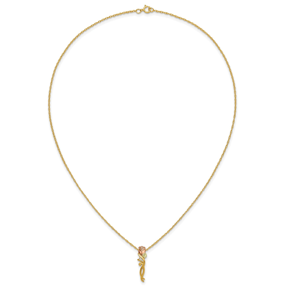 10k Tri-color Black Hills Gold Diamond Rose Necklace-10BH653-18