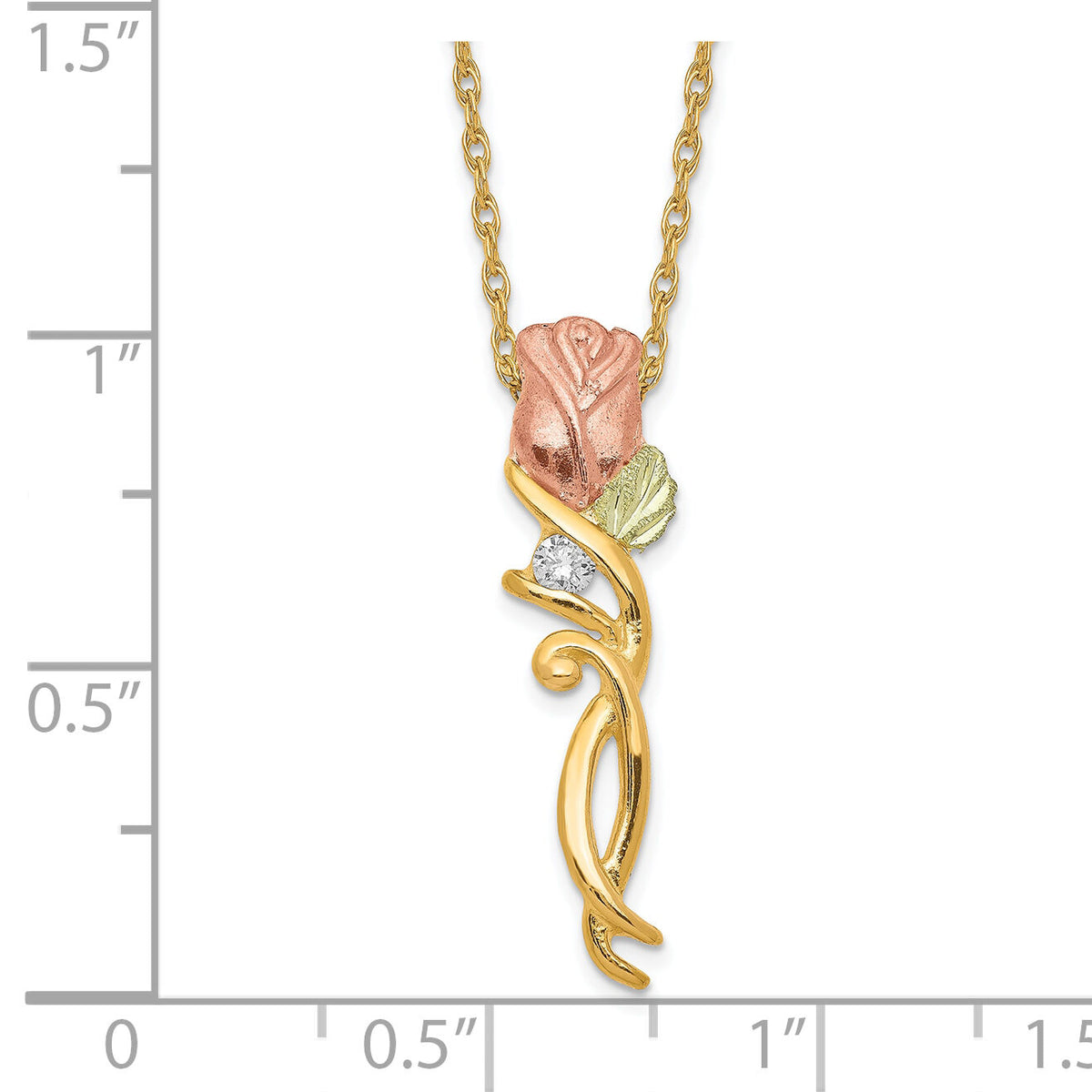 10k Tri-color Black Hills Gold Diamond Rose Necklace-10BH653-18
