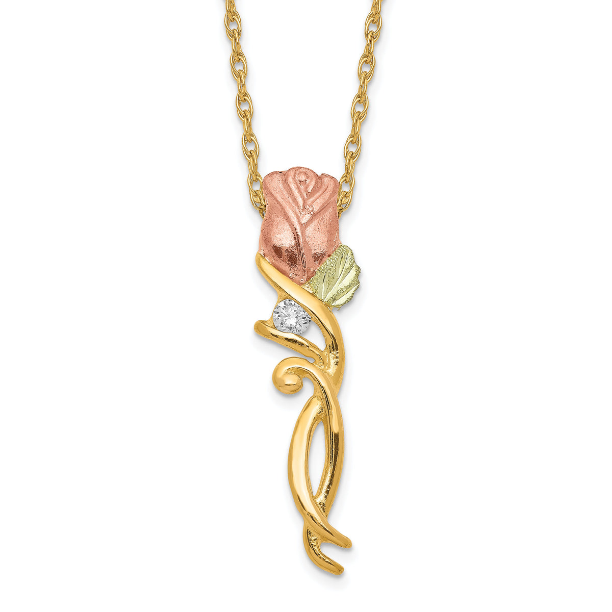 10k Tri-color Black Hills Gold Diamond Rose Necklace-10BH653-18