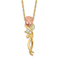 10k Tri-color Black Hills Gold Diamond Rose Necklace-10BH653-18