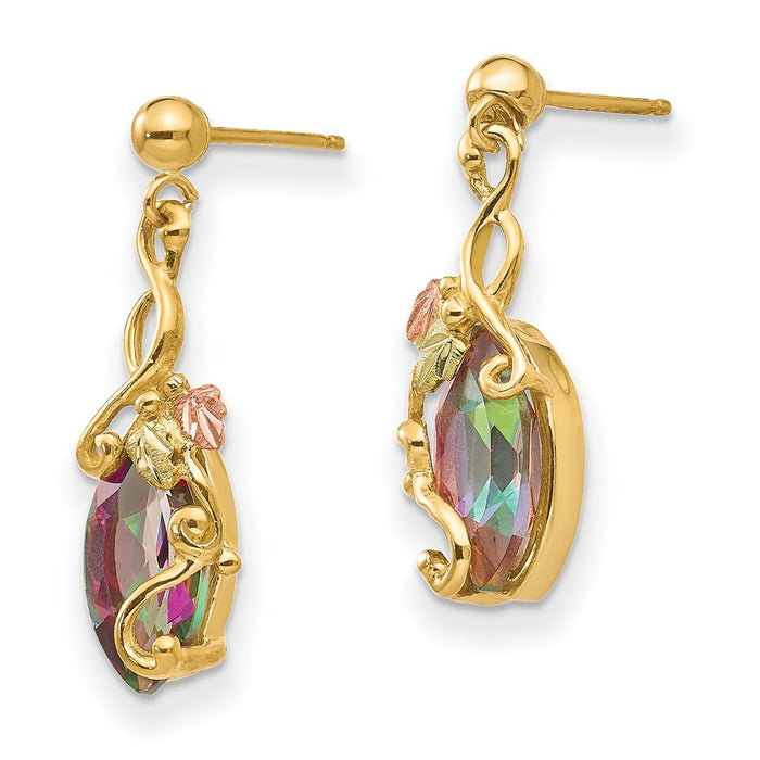 10k Tri-color Black Hills Gold Mystic Topaz Post Dangle Earrings-10BH662