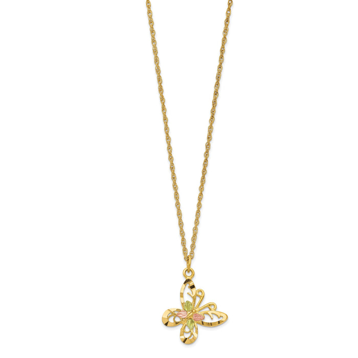 10k Tri-color Black Hills Gold Butterfly Necklace-10BH665-18