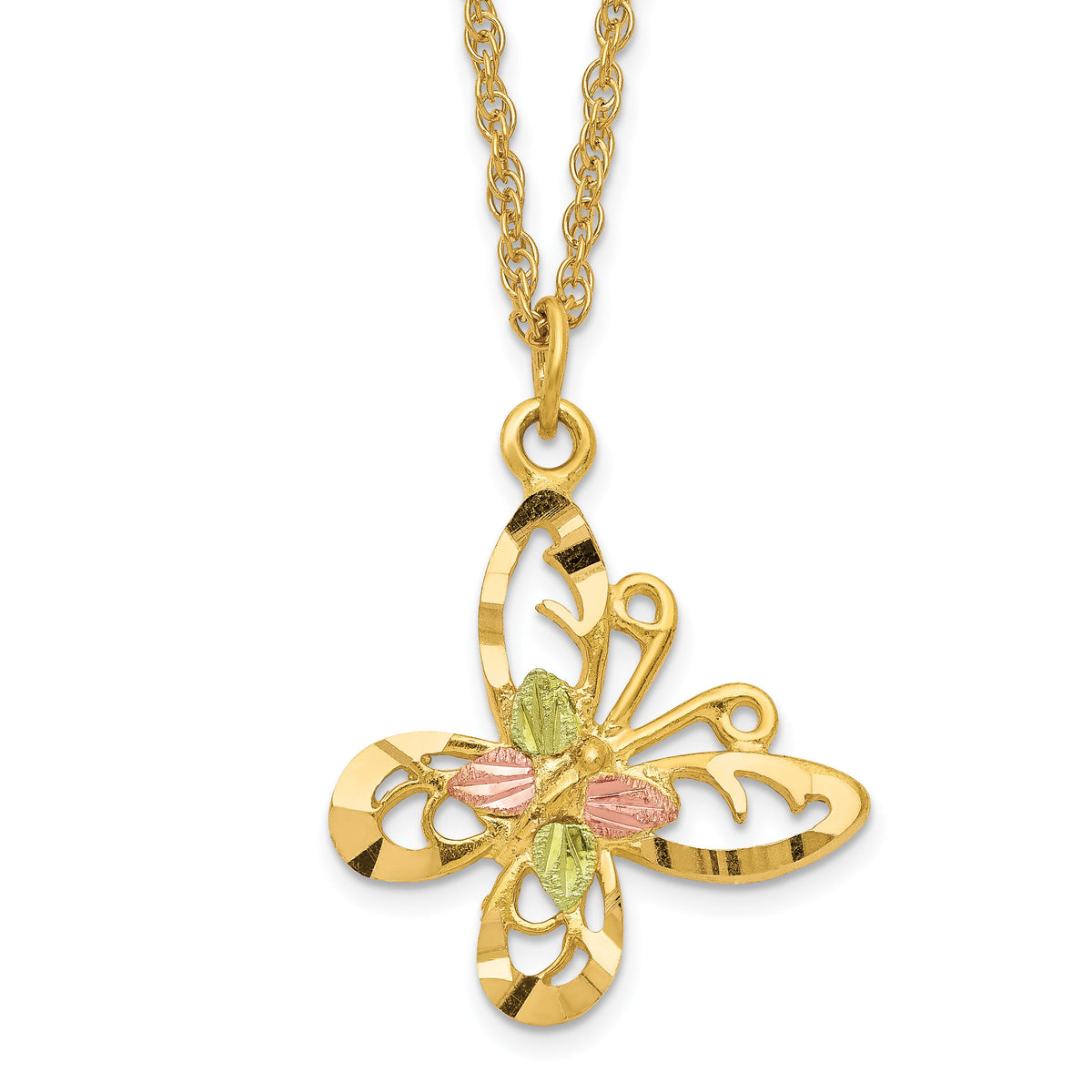 10k Tri-color Black Hills Gold Butterfly Necklace-10BH665-18