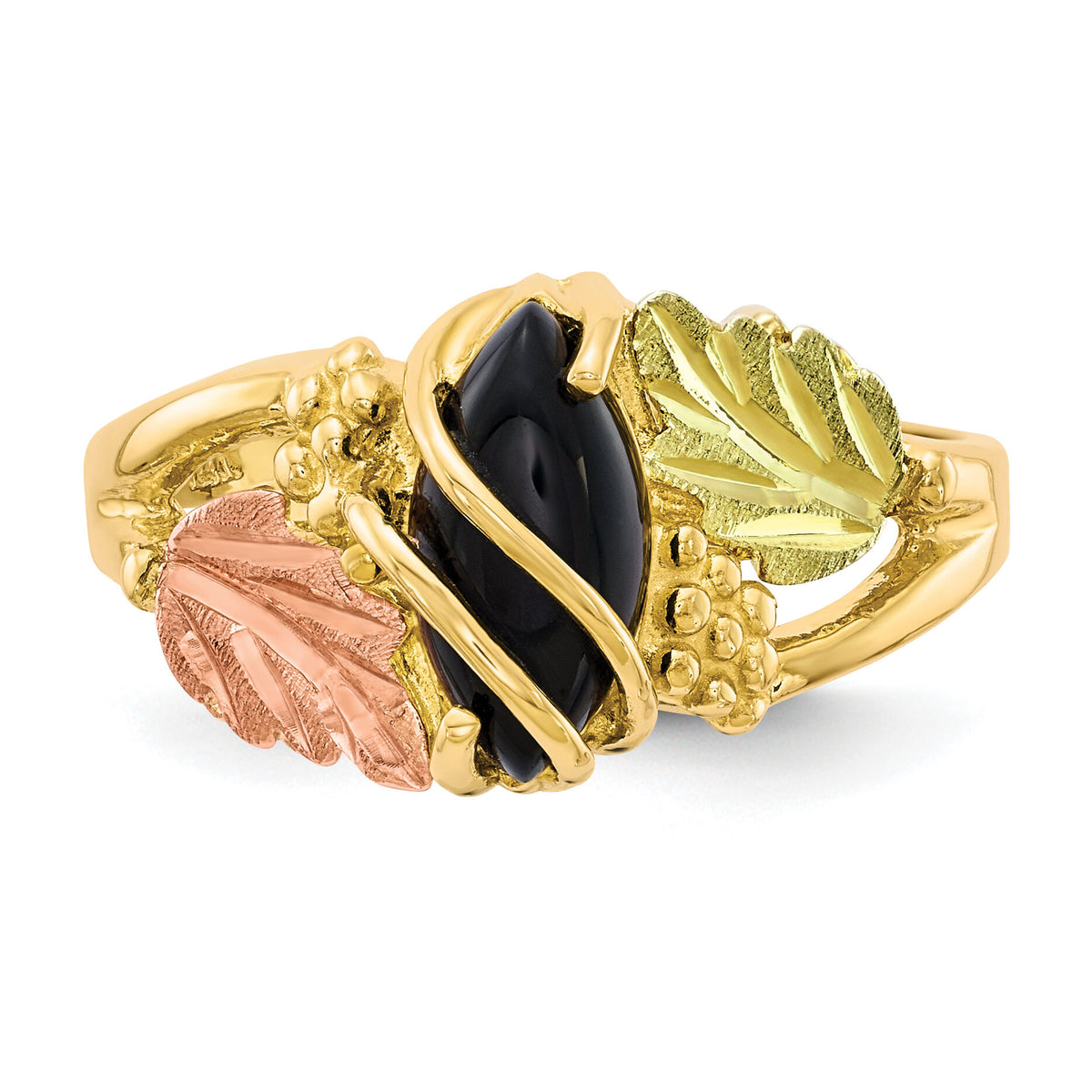 10k Tri-color Black Hills Gold Onyx Ring-10BH669