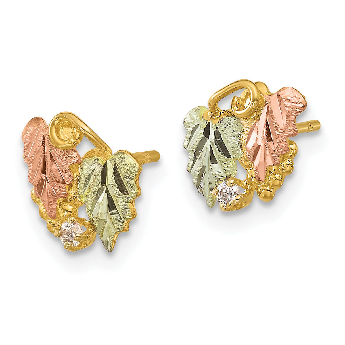 10k Tri-Color Black Hills Gold Diamond Post Earrings-10BH682