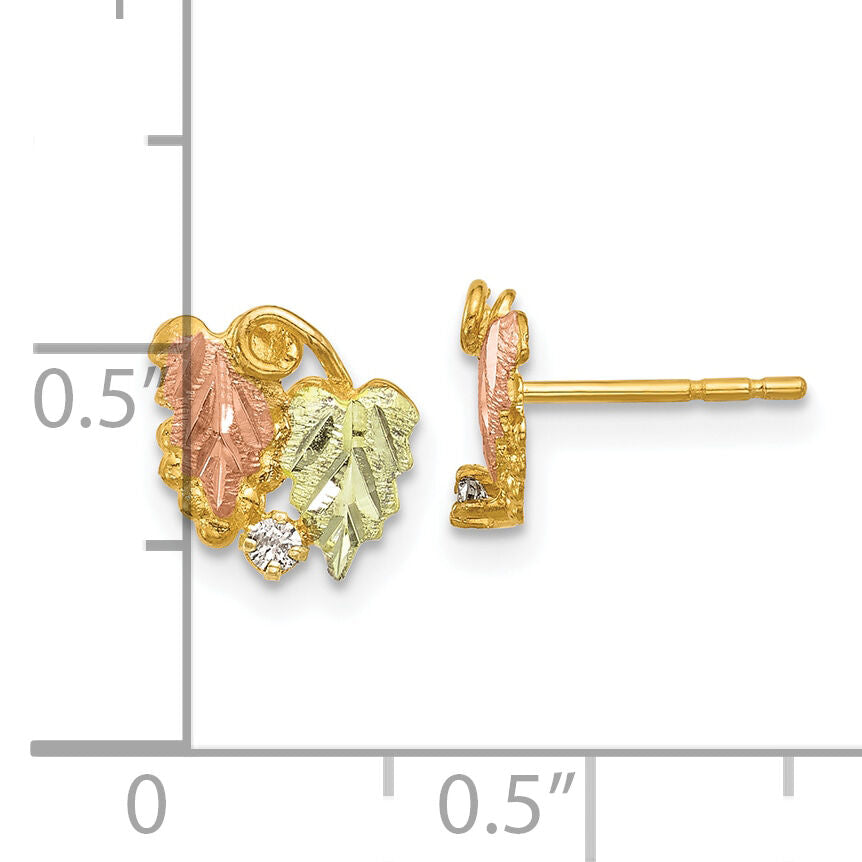 10k Tri-Color Black Hills Gold Diamond Post Earrings-10BH682