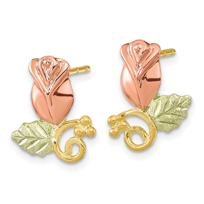 10k Tri-Color Black Hills Gold Rose Post Earrings-10BH683
