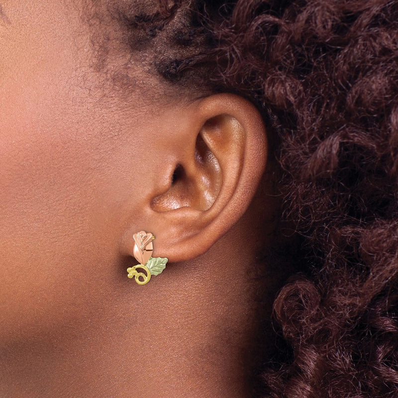 10k Tri-Color Black Hills Gold Rose Post Earrings-10BH683