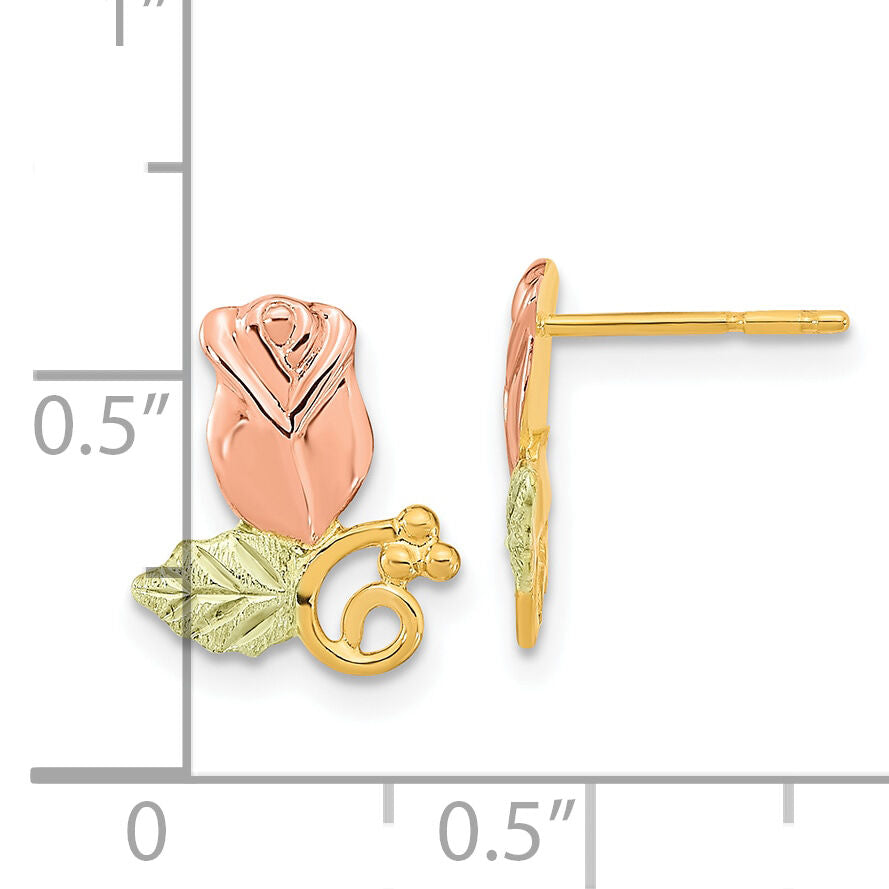 10k Tri-Color Black Hills Gold Rose Post Earrings-10BH683