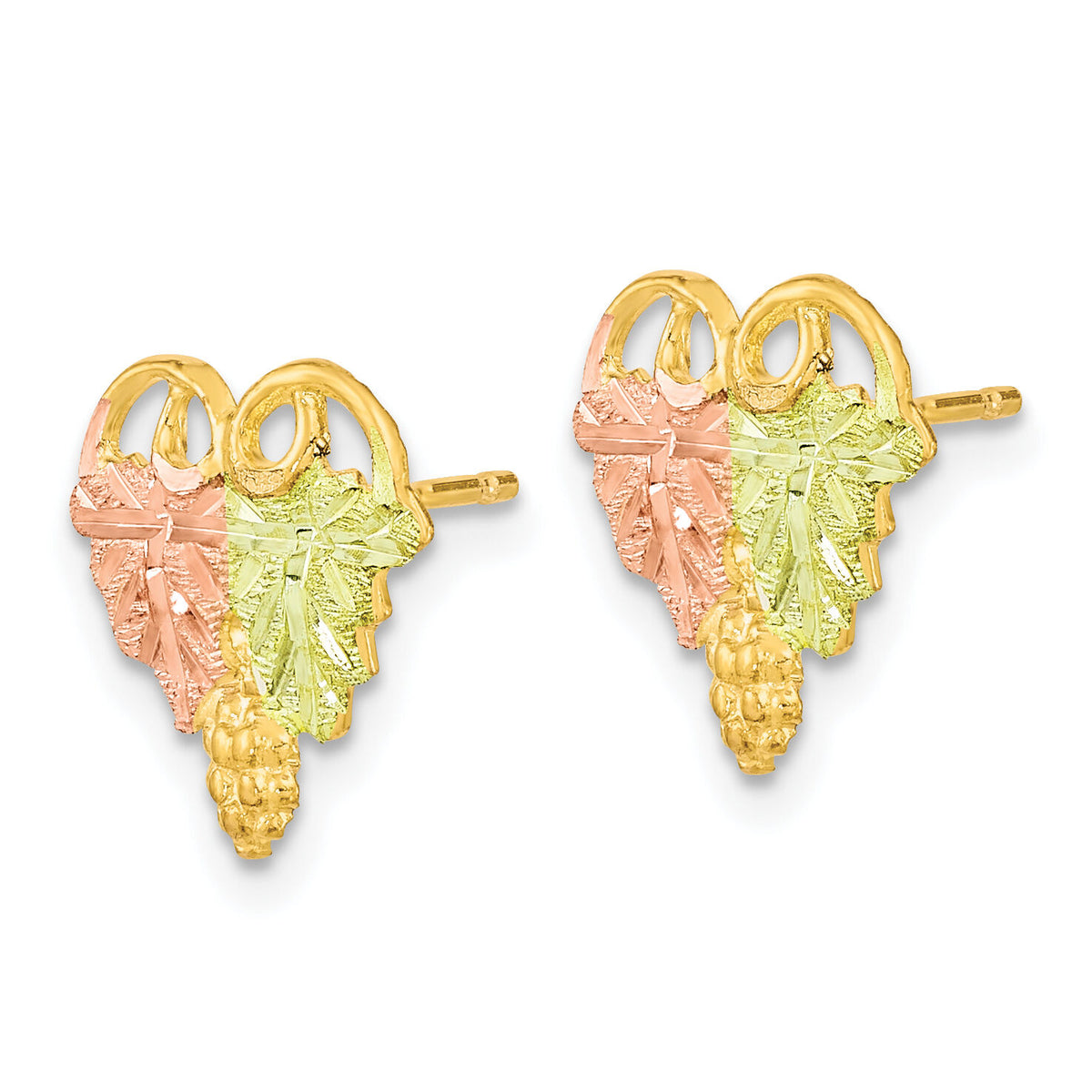 10k Tri-Color Black Hills Gold Post Earrings-10BH684