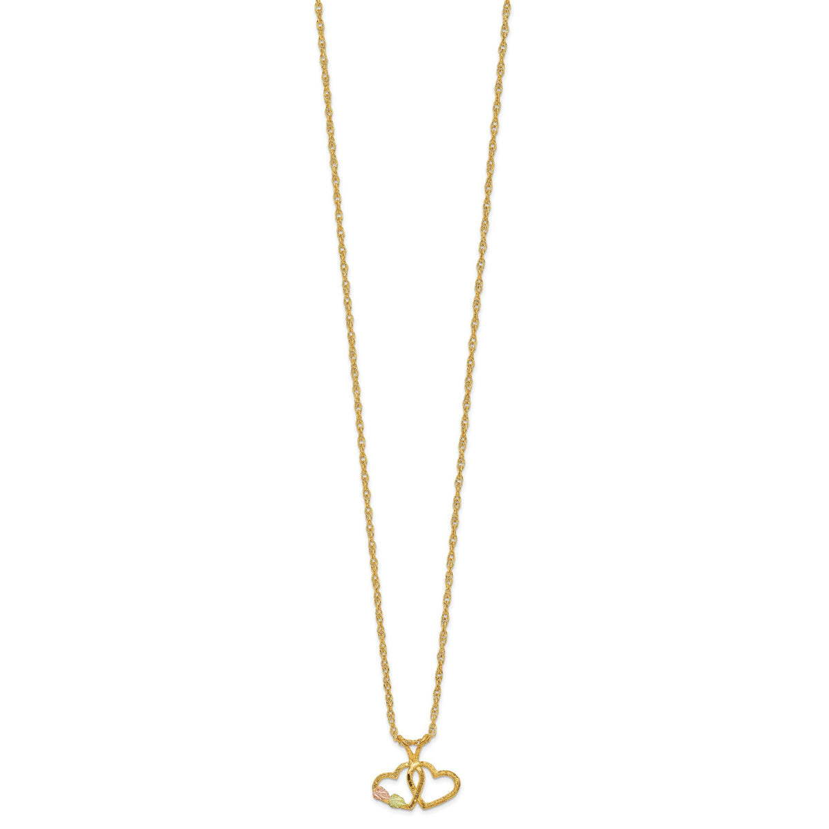 10k Tri-Color Black Hills Gold Double Heart Necklace-10BH688-18