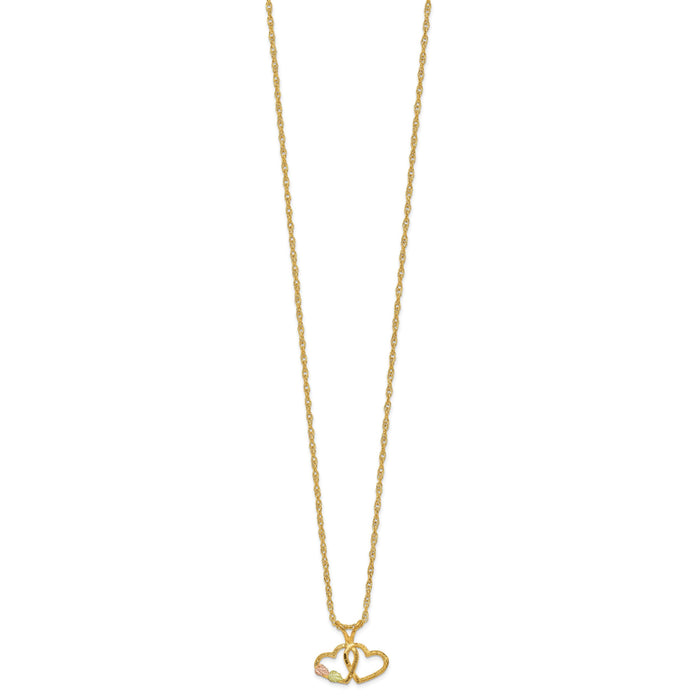 10k Tri-Color Black Hills Gold Double Heart Necklace-10BH688-18