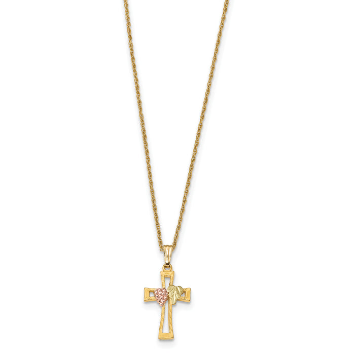 10k Tri-Color Black Hills Gold Cross Necklace-10BH690-18