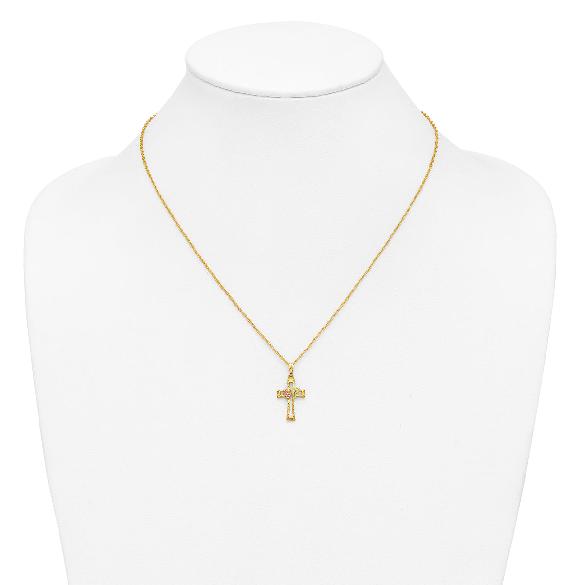 10k Tri-Color Black Hills Gold Cross Necklace-10BH690-18