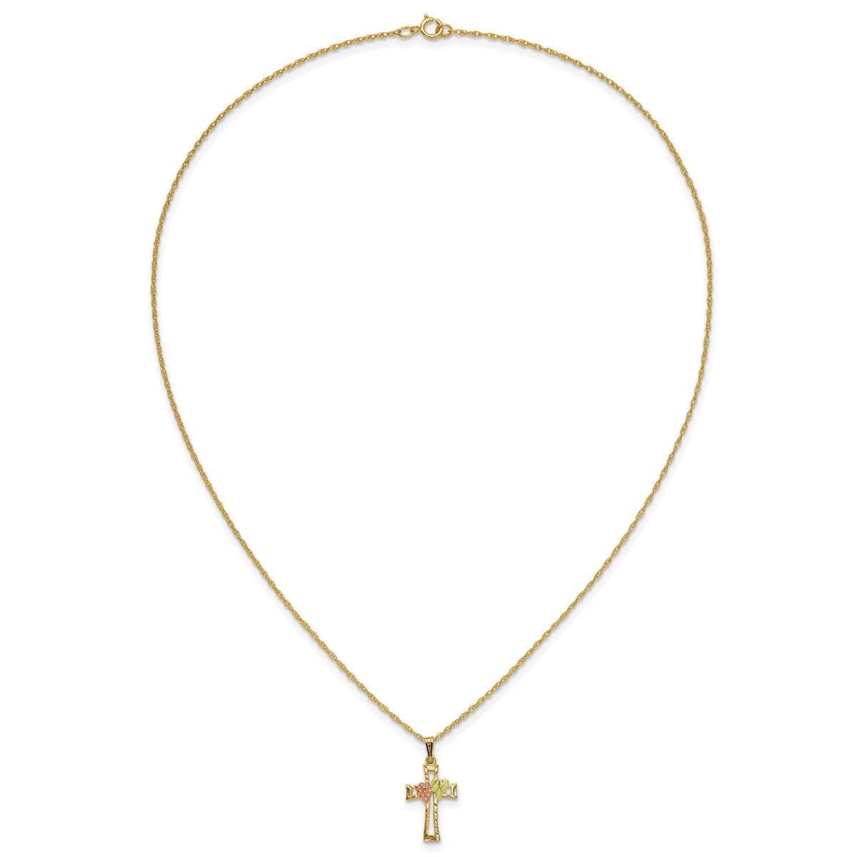 10k Tri-Color Black Hills Gold Cross Necklace-10BH690-18