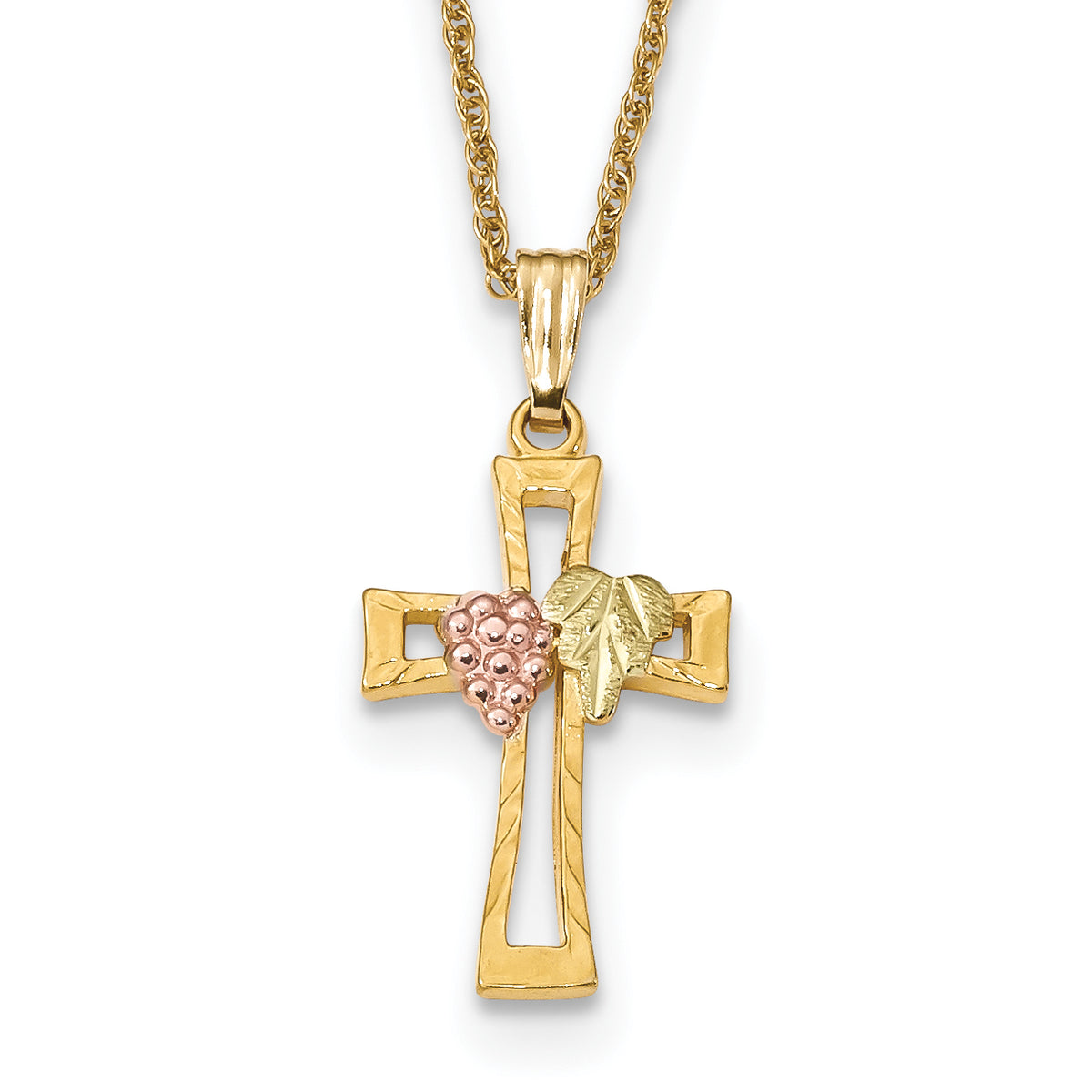 10k Tri-Color Black Hills Gold Cross Necklace-10BH690-18