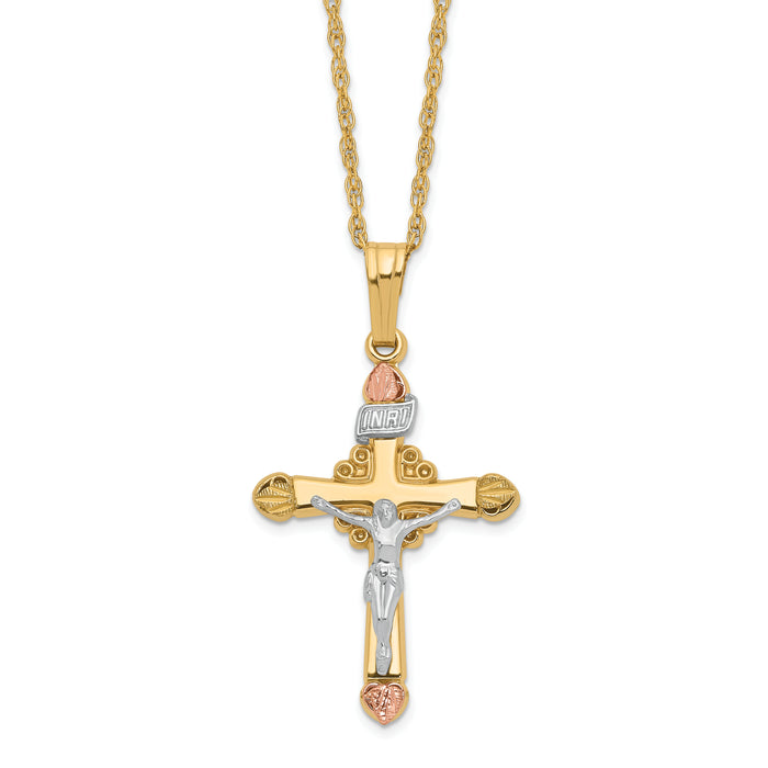 10k & 14k Gold Filled w/ 12k Accents Cross Necklace-10BH691-18