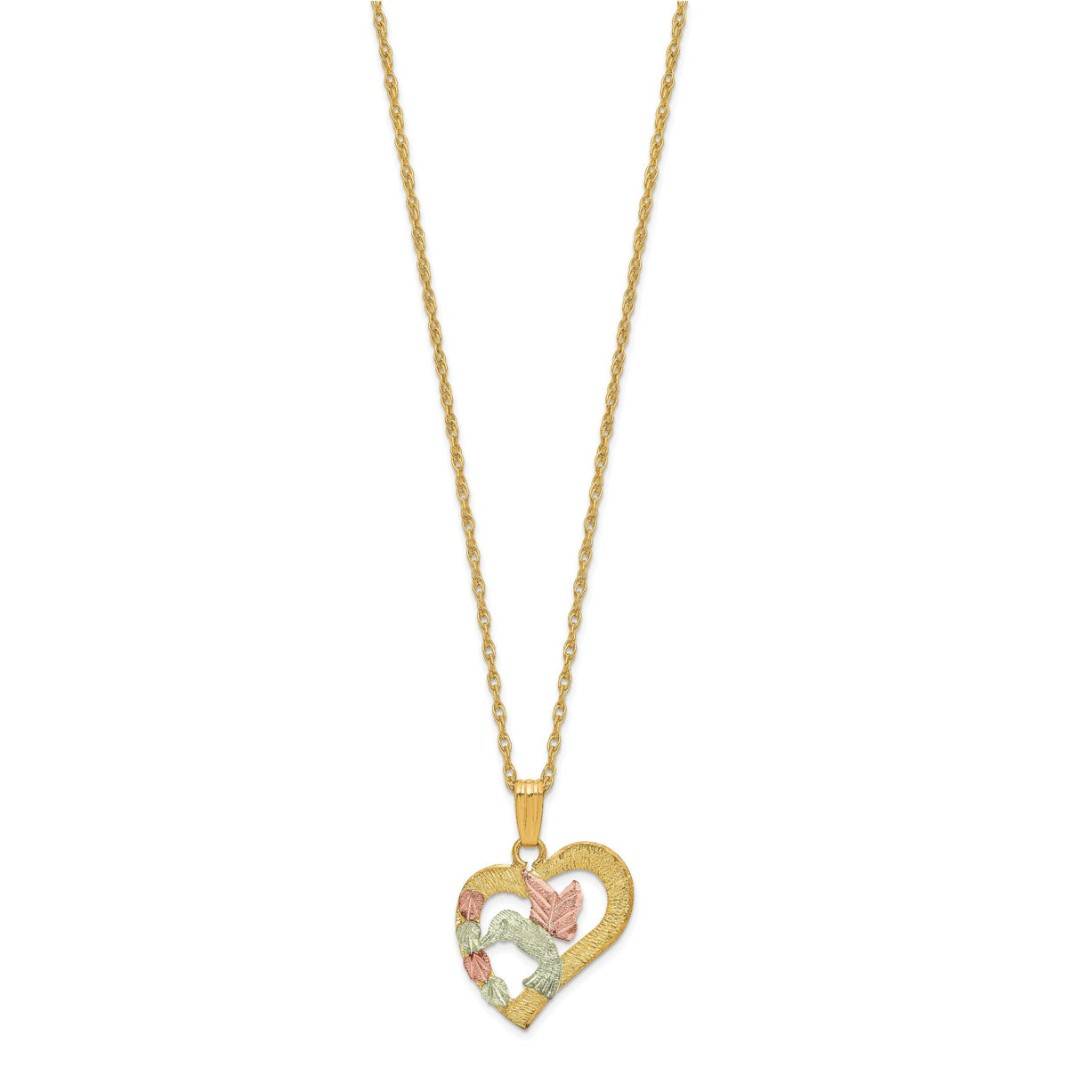 10k Tri-Color Black Hills Gold Hummingbird in Heart Necklace-10BH692-18