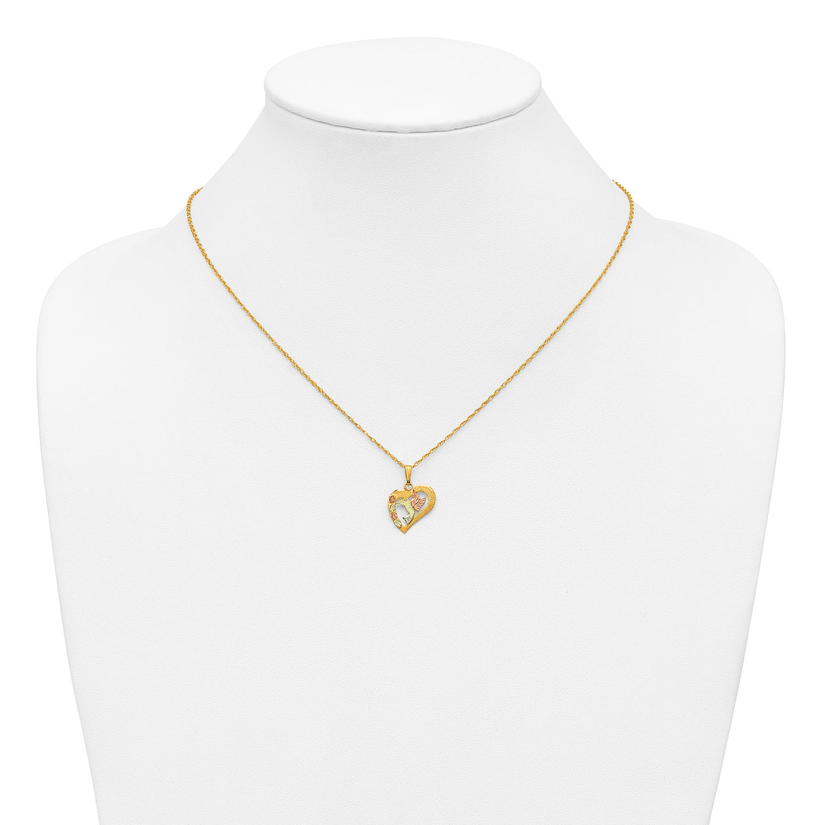10k Tri-Color Black Hills Gold Hummingbird in Heart Necklace-10BH692-18