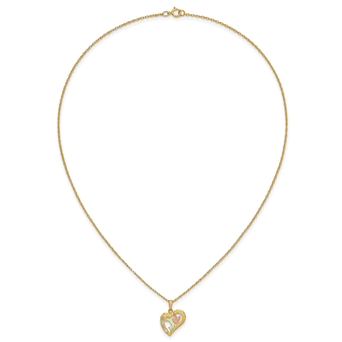 10k Tri-Color Black Hills Gold Hummingbird in Heart Necklace-10BH692-18