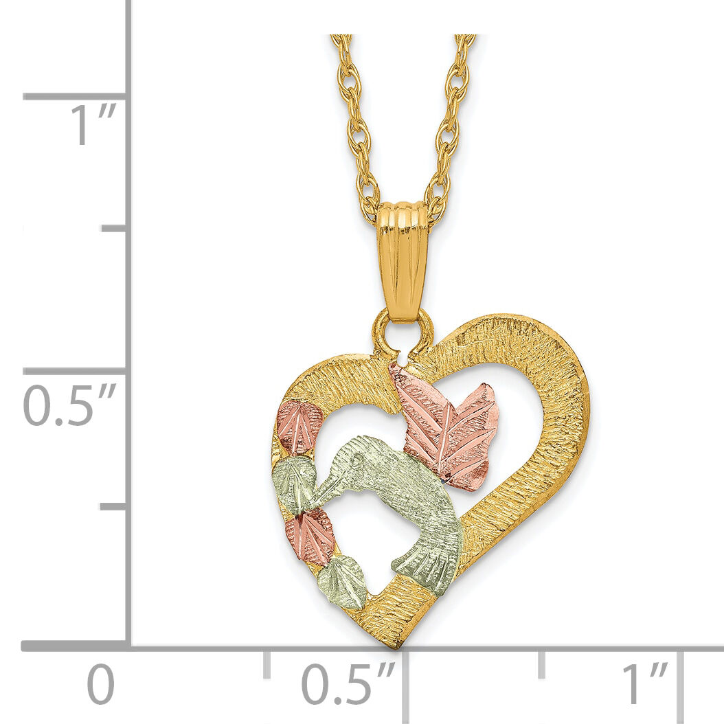10k Tri-Color Black Hills Gold Hummingbird in Heart Necklace-10BH692-18