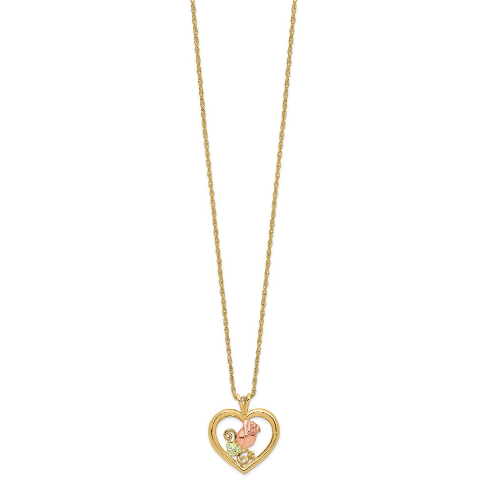 10k Tri-Color Black Hills Gold Rose in Heart Necklace-10BH693-18