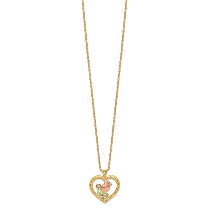 10k Tri-Color Black Hills Gold Rose in Heart Necklace-10BH693-18