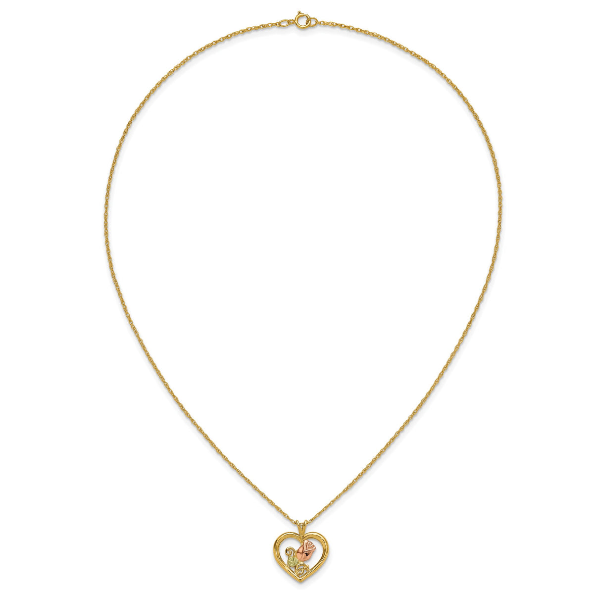 10k Tri-Color Black Hills Gold Rose in Heart Necklace-10BH693-18