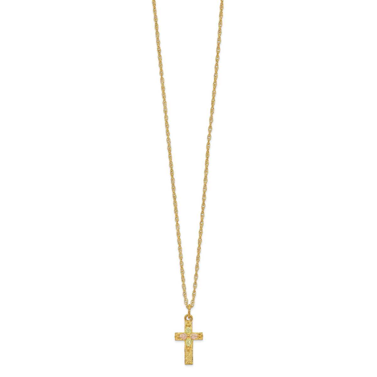 10k Tri-Color Black Hills Gold Cross Necklace-10BH694-18