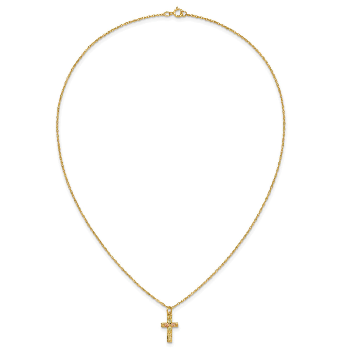 10k Tri-Color Black Hills Gold Cross Necklace-10BH694-18