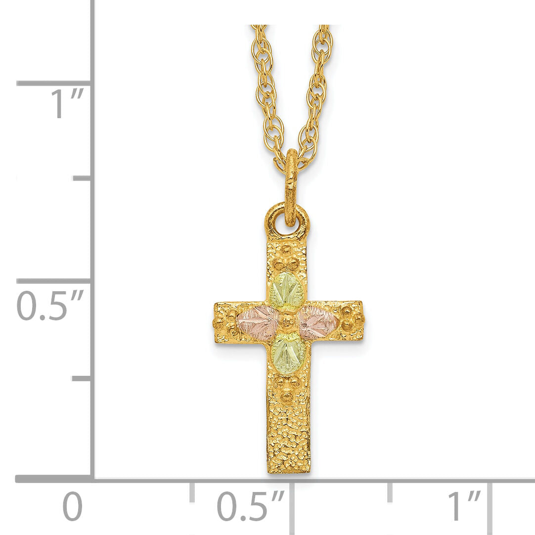 10k Tri-Color Black Hills Gold Cross Necklace-10BH694-18