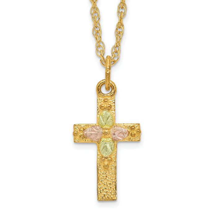 10k Tri-Color Black Hills Gold Cross Necklace-10BH694-18