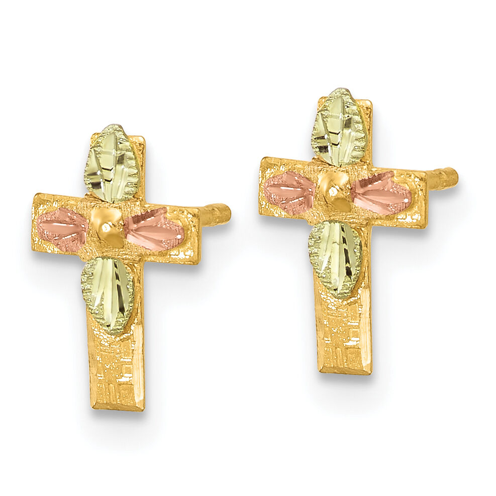 10k Tri-Color Black Hills Gold Cross Earrings-10BH697