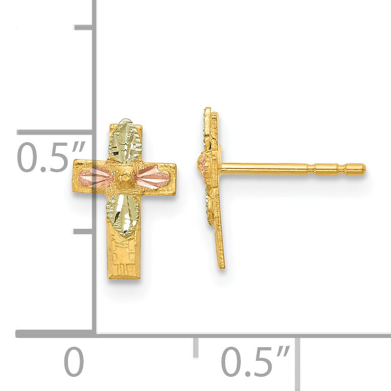 10k Tri-Color Black Hills Gold Cross Earrings-10BH697