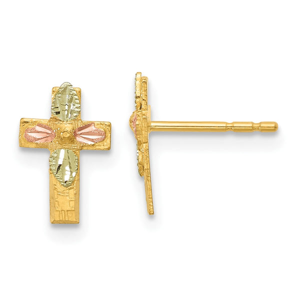 10k Tri-Color Black Hills Gold Cross Earrings-10BH697