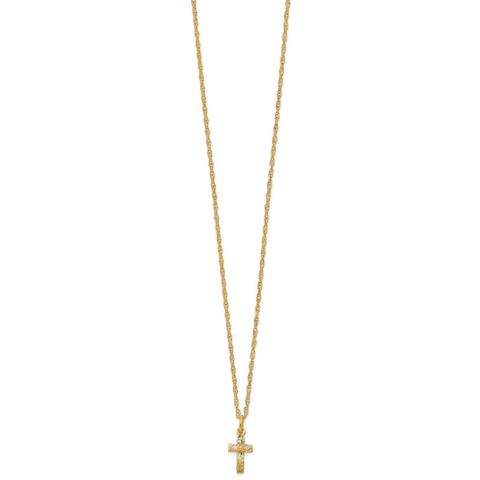 10k Tri-Color Black Hills Gold Cross Necklace-10BH703-18