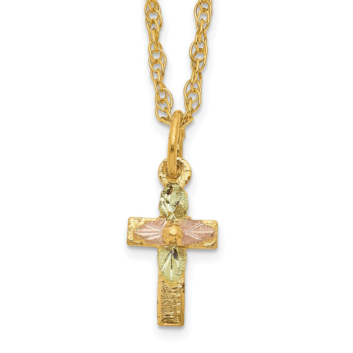 10k Tri-Color Black Hills Gold Cross Necklace-10BH703-18
