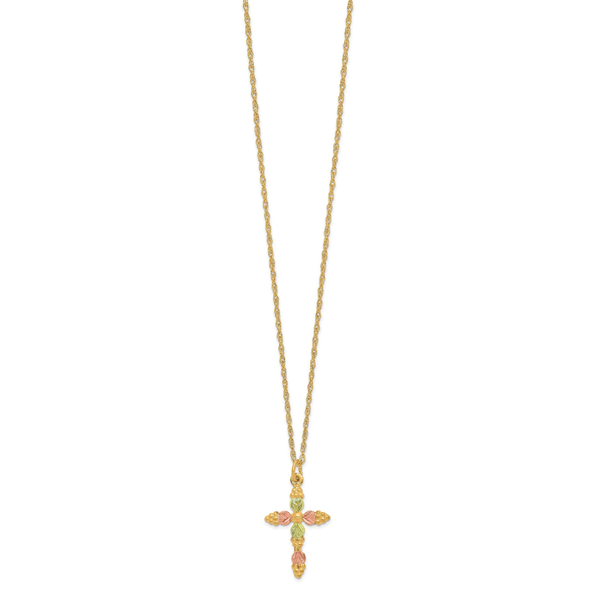 10k Tri-Color Black Hills Gold Cross Necklace-10BH704-18