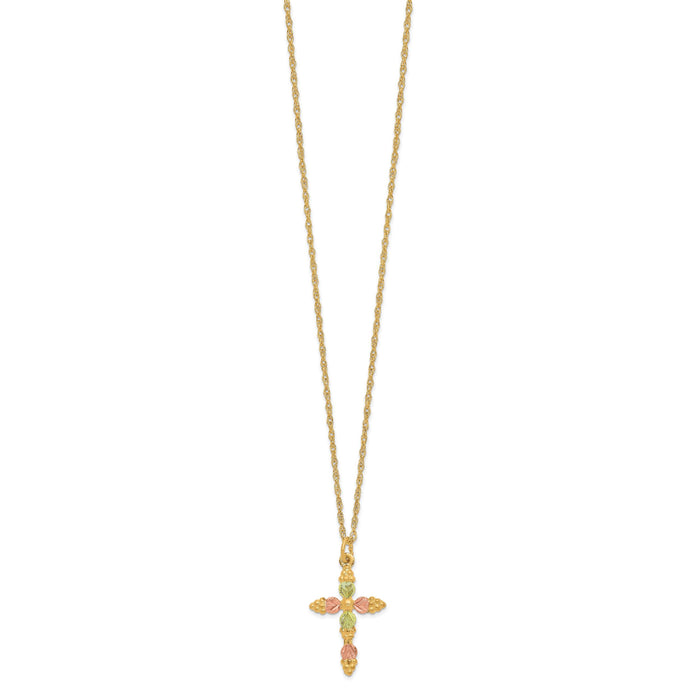10k Tri-Color Black Hills Gold Cross Necklace-10BH704-18