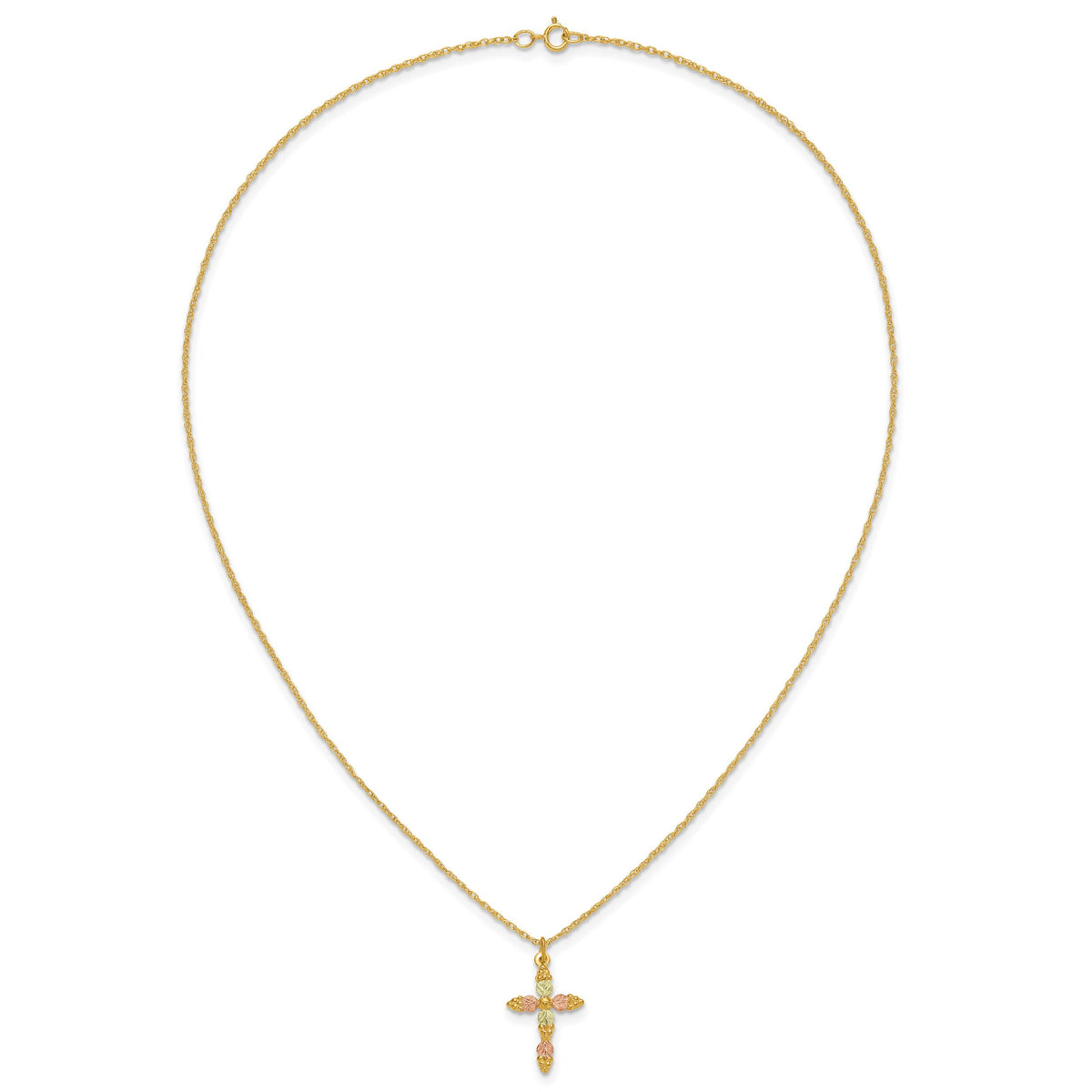 10k Tri-Color Black Hills Gold Cross Necklace-10BH704-18