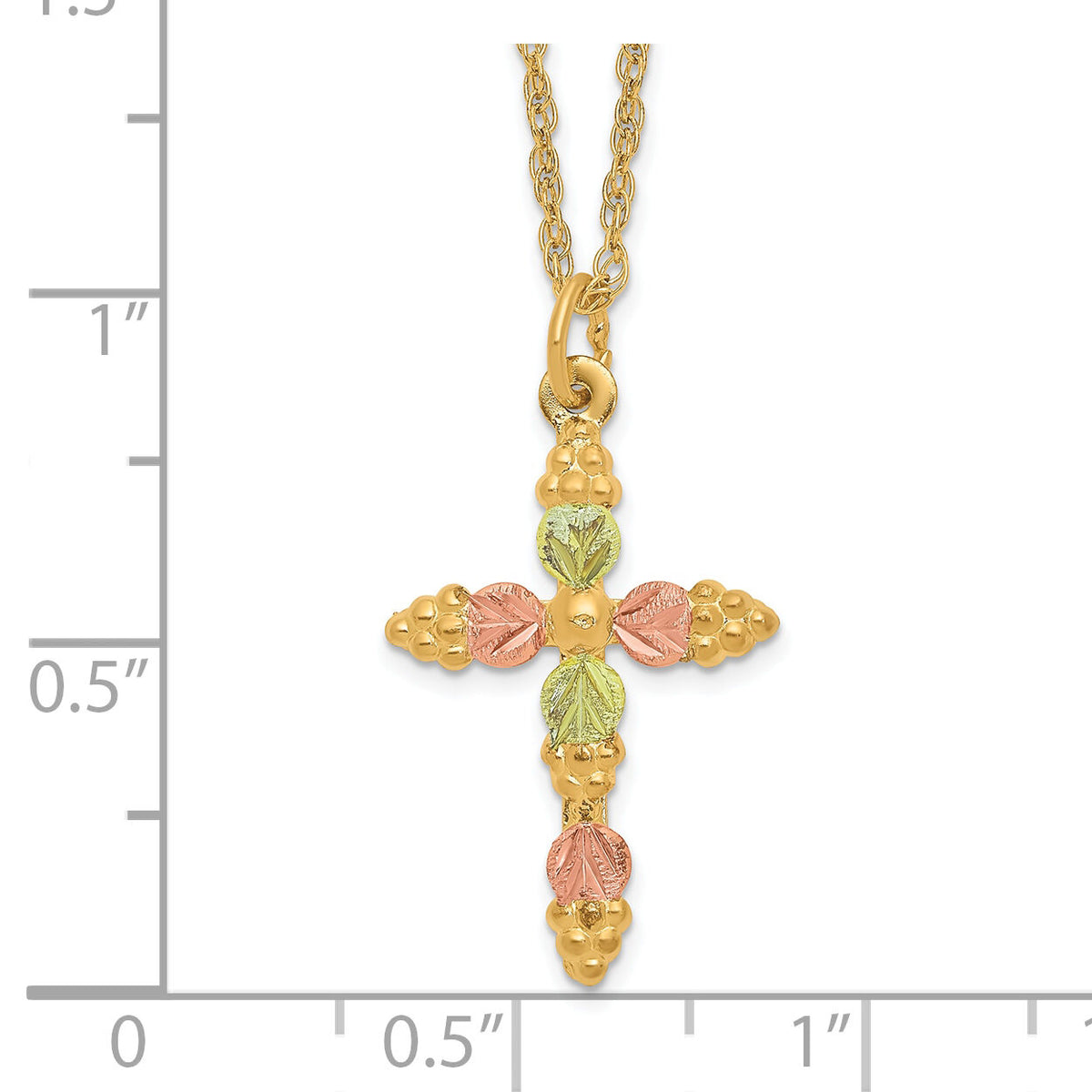10k Tri-Color Black Hills Gold Cross Necklace-10BH704-18