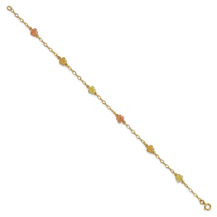 10k Tri-color Gold Black Hills Roses Bracelet-10BH705-7.5