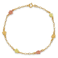10k Tri-color Gold Black Hills Roses Bracelet-10BH705-7.5