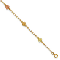 10k Tri-color Gold Black Hills Roses Bracelet-10BH705-7.5