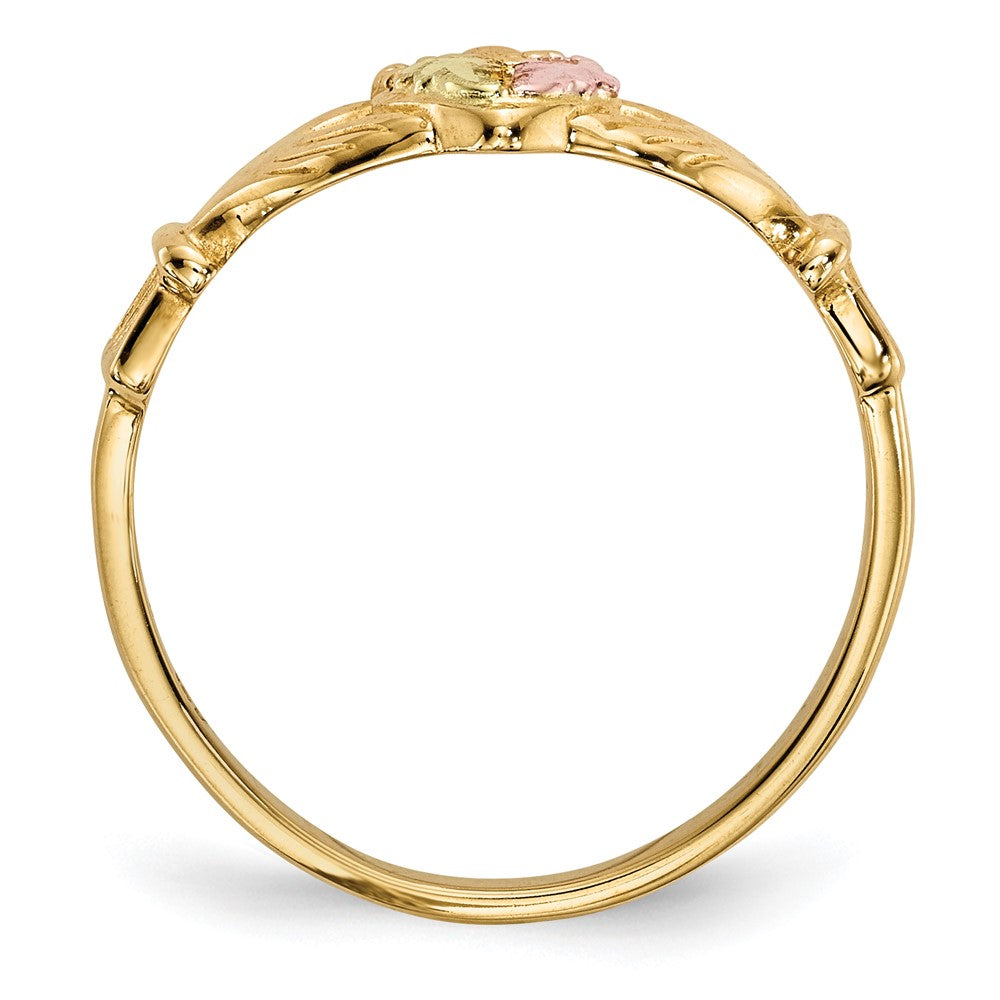 10k Tri-Color Black Hills Gold Claddagh Ring-10BH709